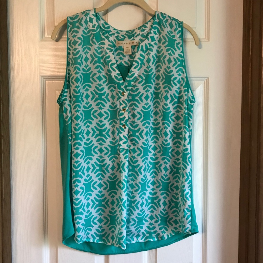 HANNA & GRACIE Turquoise Medallion Print Tanktop